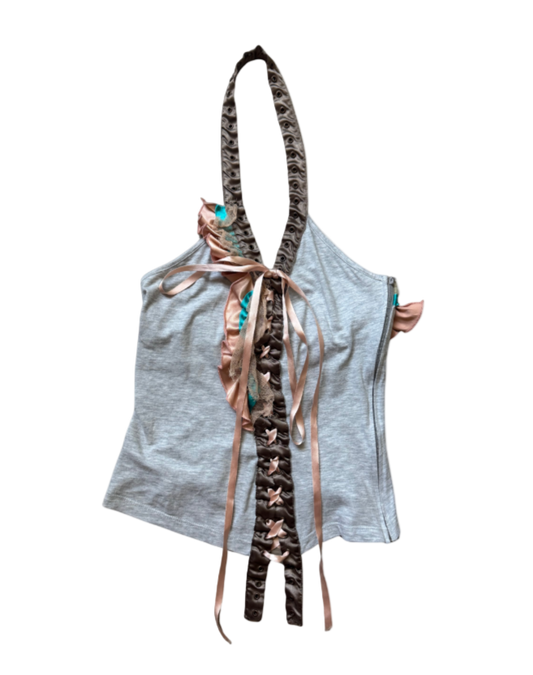 Dolce & Gabbana Lace Up Ruffle Halter Top