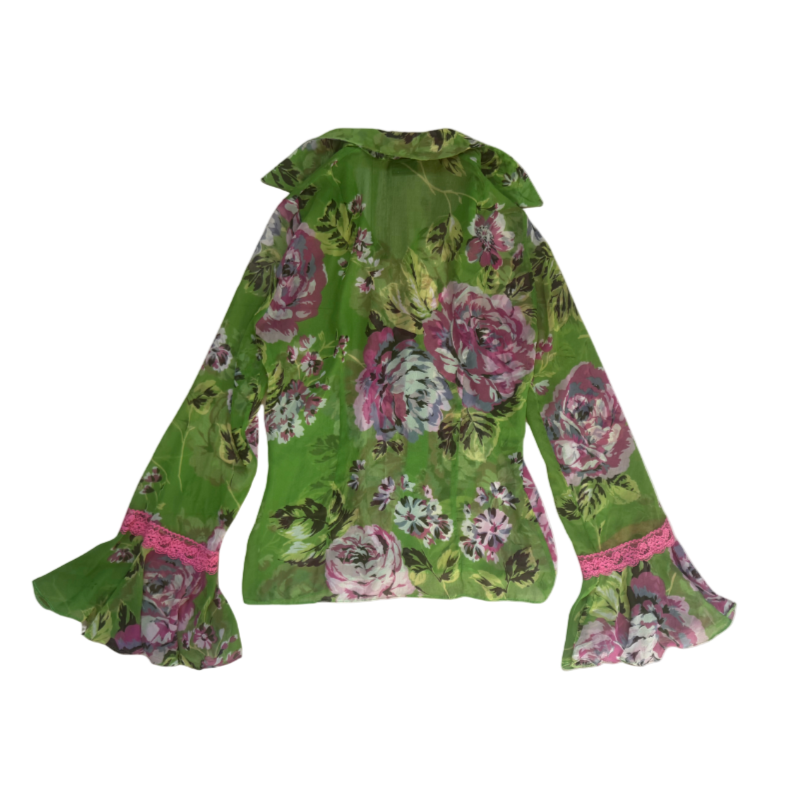 Dolce & Gabbana Sheer Floral & Pink Lace Button-Up Top