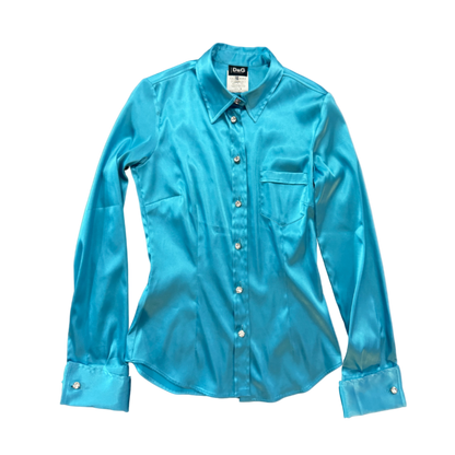 Dolce & Gabbana Blue Silk Button-Up Top