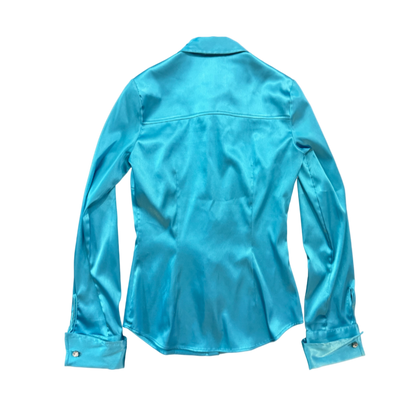 Dolce & Gabbana Blue Silk Button-Up Top