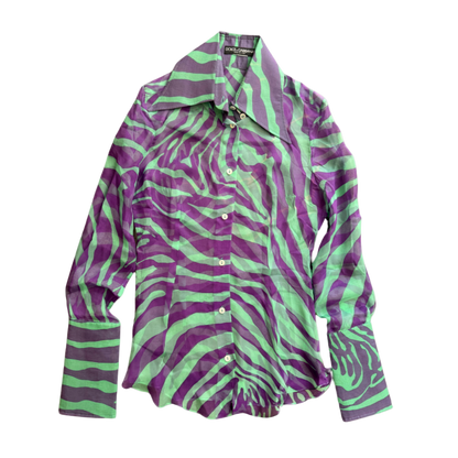 Dolce & Gabbana Sheer Purple/Green Zebra Button-Up