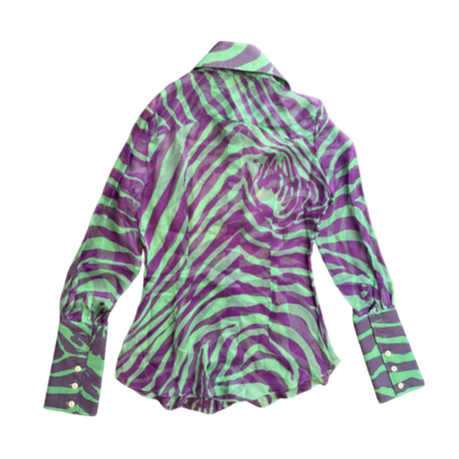 Dolce & Gabbana Sheer Purple/Green Zebra Button-Up