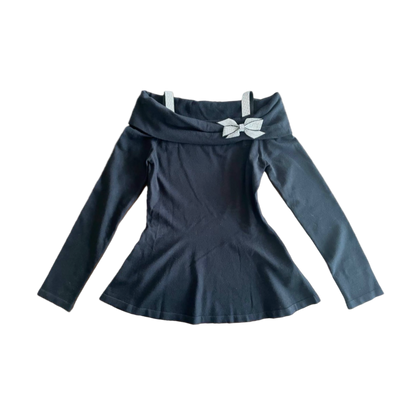 Blumarine Off-the-Shoulder Rhinestone Bow Top