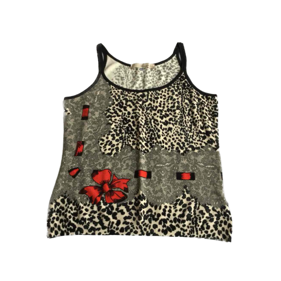 Blumarine Leopard Lace Ribbon Printed Cami Top