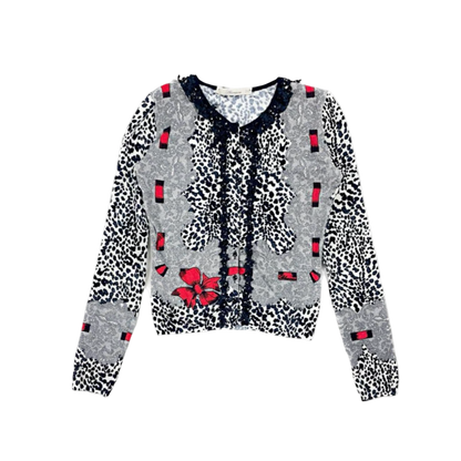 Blumarine Leopard Lace Ribbon Printed Cardigan