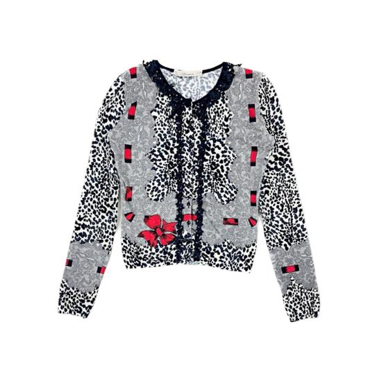 Blumarine Leopard Lace Ribbon Printed Cardigan