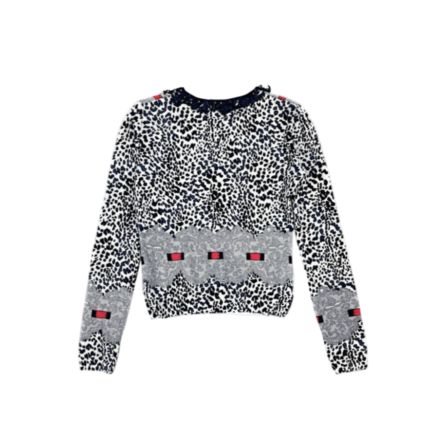 Blumarine Leopard Lace Ribbon Printed Cardigan