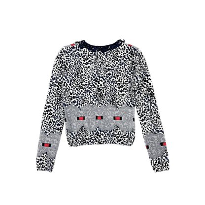 Blumarine Leopard Lace Ribbon Printed Cardigan