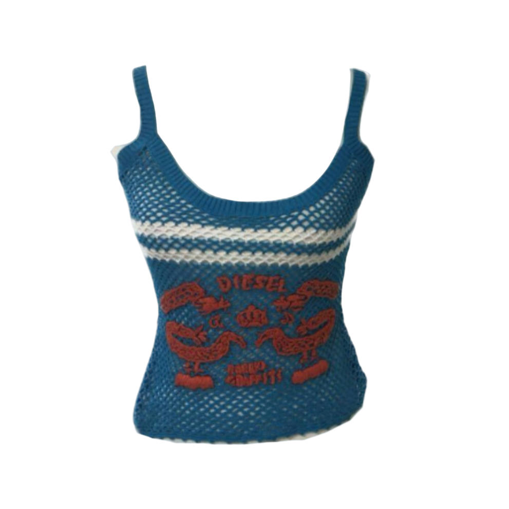 Diesel Blue Fishnet Tank Top