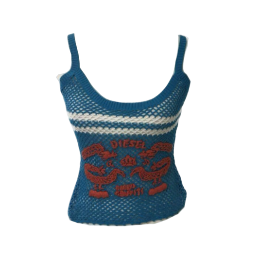 Diesel Blue Fishnet Tank Top