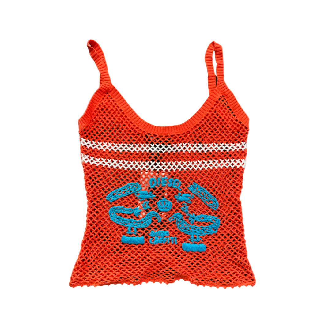 Diesel Orange Fishnet Tank Top