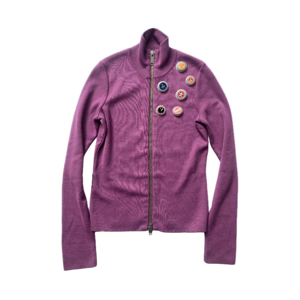 Moschino Jeans Bottle Cap Embellished Zip Up