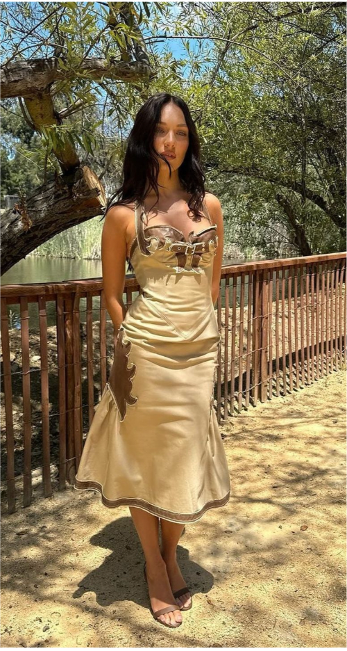 Dsquared² Beige Leather Accent Dress