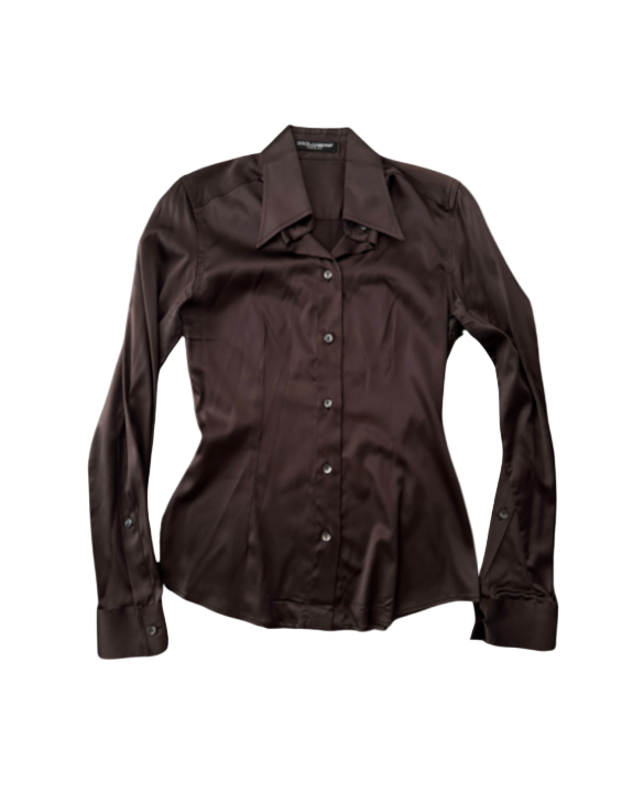Dolce & Gabbana Brown Silk Button-Up Top