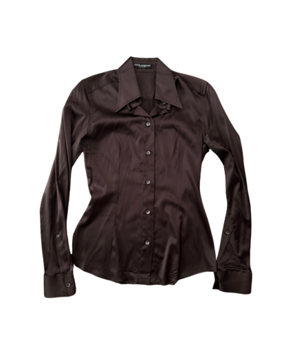 Dolce & Gabbana Brown Silk Button-Up Top