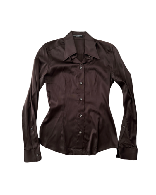 Dolce & Gabbana Brown Silk Button-Up Top