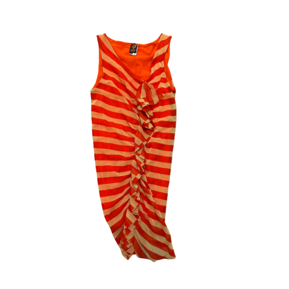 Jean Paul Gaultier Orange Striped Ruffle Tank