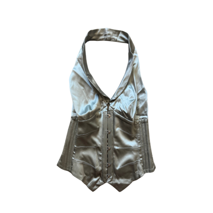 Roberto Cavalli Silver Halter Corset Top