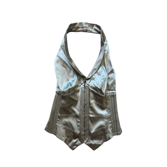 Roberto Cavalli Silver Halter Corset Top