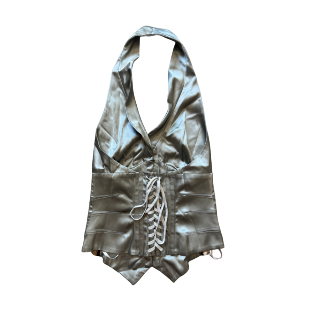 Roberto Cavalli Silver Halter Corset Top
