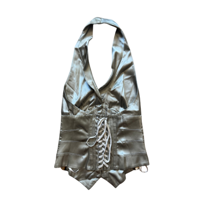 Roberto Cavalli Silver Halter Corset Top