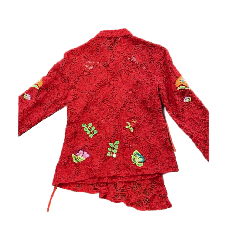 Vivienne Tam Red Lace Embroidered Top
