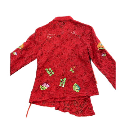 Vivienne Tam Red Lace Embroidered Top