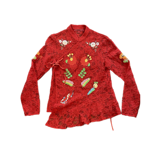 Vivienne Tam Red Lace Embroidered Top