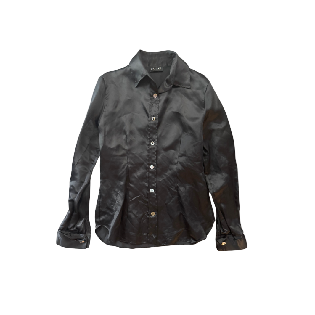Gucci Black Silk Button-Up Shirt