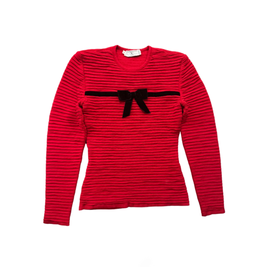 Valentino Red Knit with Black Velvet Bow Sweater