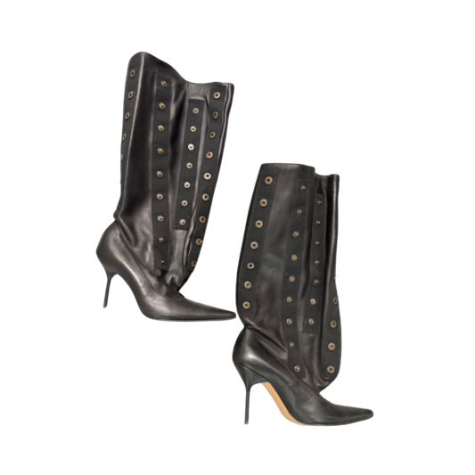 Dolce & Gabbana Black Slouchy Leather Snap Boots
