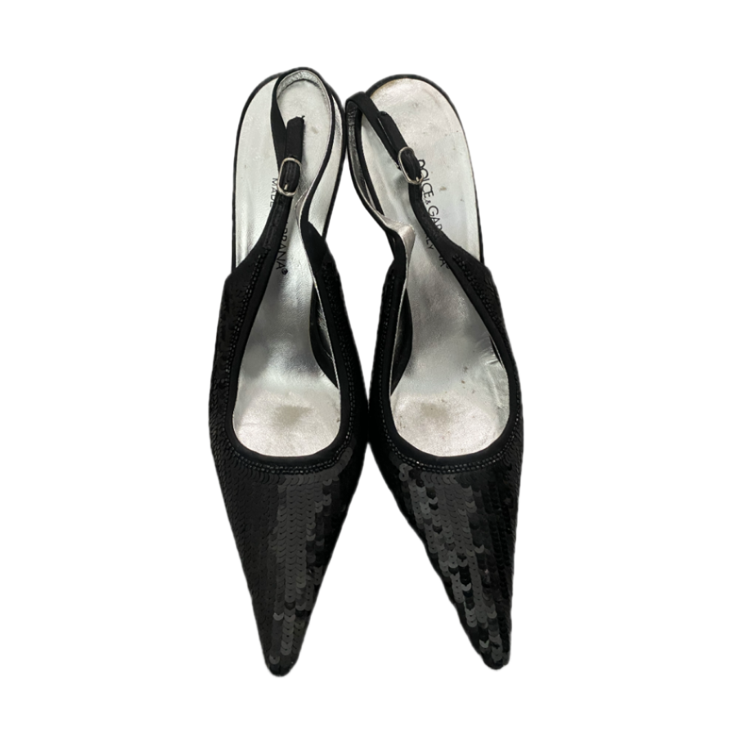 Dolce & Gabbana Black Sequin Slingback Heels