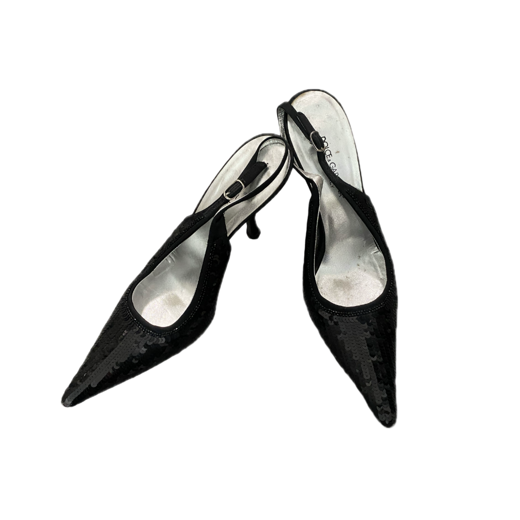 Dolce & Gabbana Black Sequin Slingback Heels