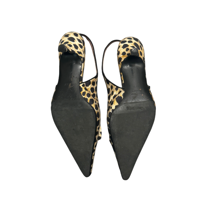 Dolce & Gabbana Leopard Slingback Heels w/ Brooch