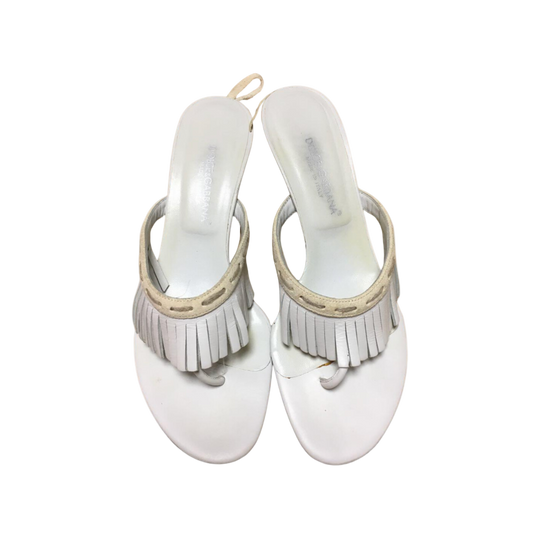 Dolce & Gabbana White Leather Fringe Sandals
