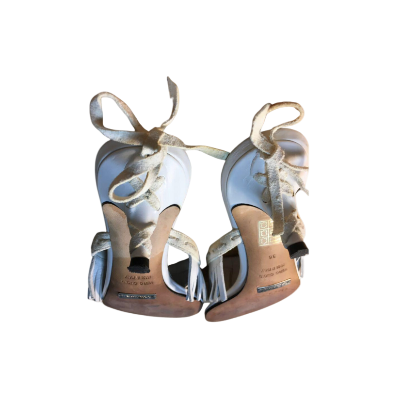 Dolce & Gabbana White Leather Fringe Sandals