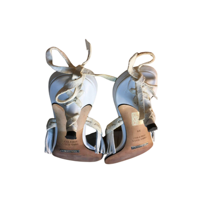 Dolce & Gabbana White Leather Fringe Sandals