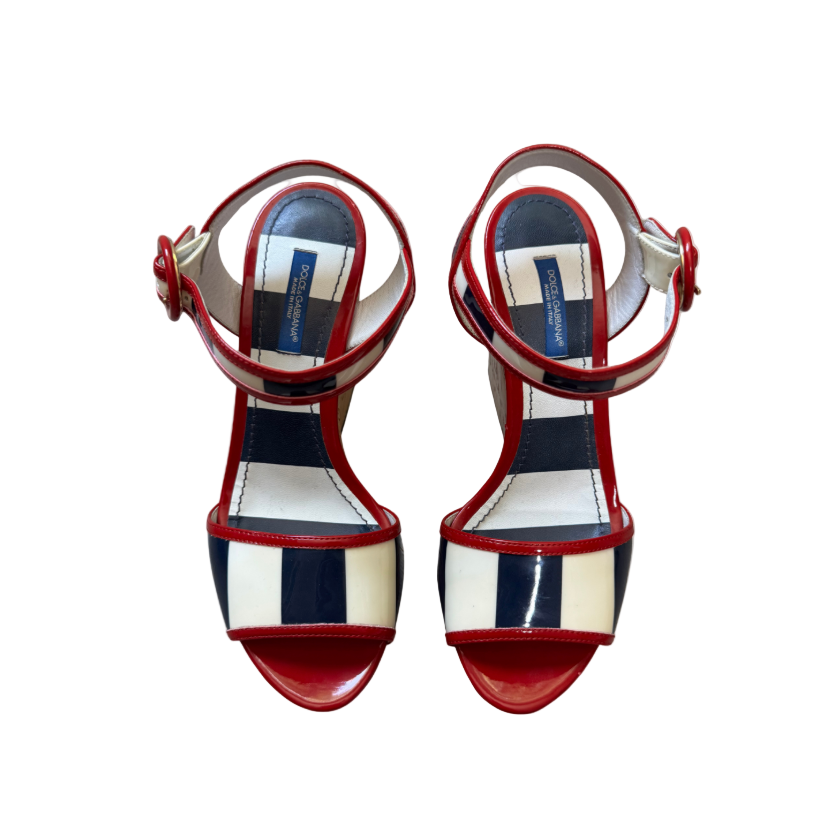 Dolce & Gabbana Anchor Detailed Cork Striped Wedges