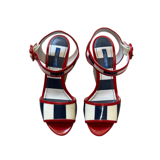 Dolce & Gabbana Anchor Detailed Cork Striped Wedges