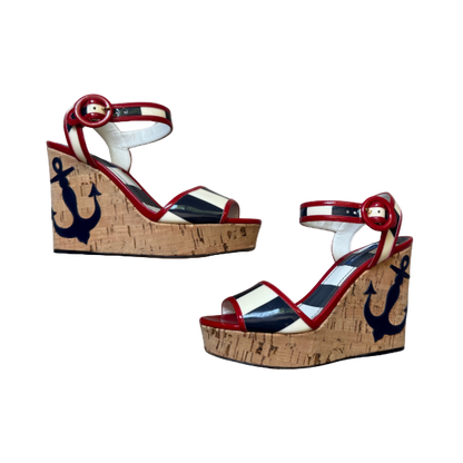 Dolce & Gabbana Anchor Detailed Cork Striped Wedges