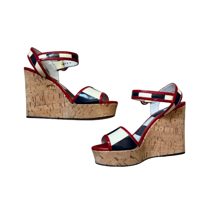 Dolce & Gabbana Anchor Detailed Cork Striped Wedges
