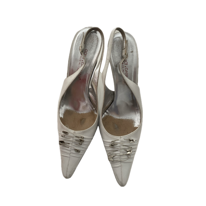 Dolce & Gabbana White Safety Pin Slingback Heels