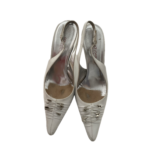 Dolce & Gabbana White Safety Pin Slingback Heels