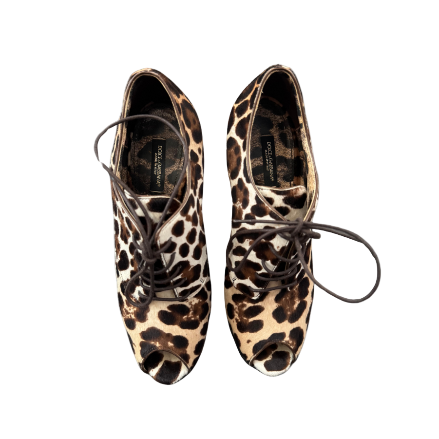 Dolce & Gabbana Leopard Pony Hair Peep Toe Sneaker Pumps
