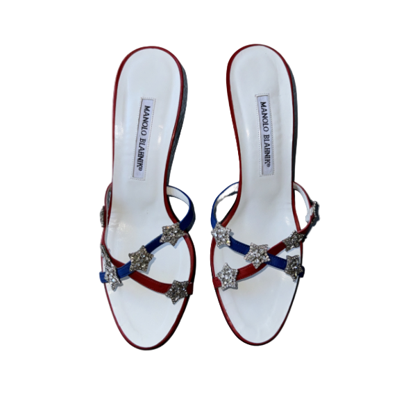 Manolo Blahnik Patriotic Star Sandal Heels