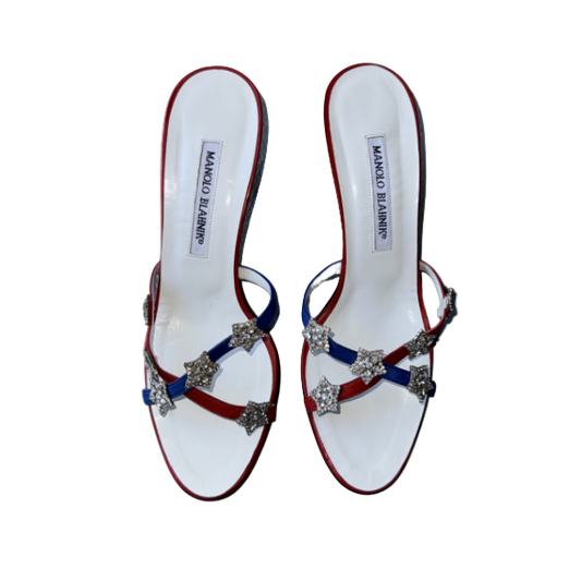Manolo Blahnik Patriotic Star Sandal Heels