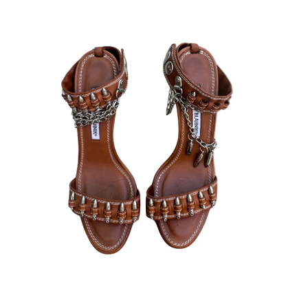 Manolo Blahnik Leather & Metal Bullet Sandal Heels