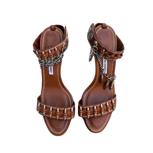 Manolo Blahnik Leather & Metal Bullet Sandal Heels