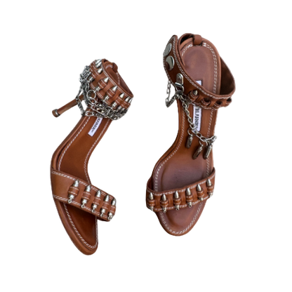 Manolo Blahnik Leather & Metal Bullet Sandal Heels