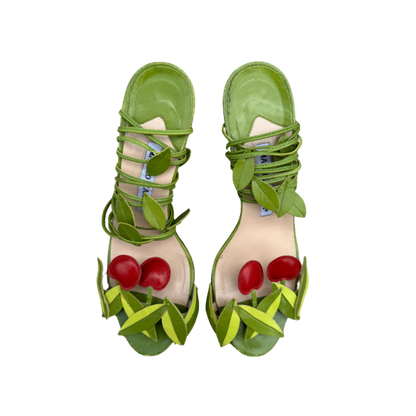 Manolo Blahnik Cherry Leaf Wrap Sandals